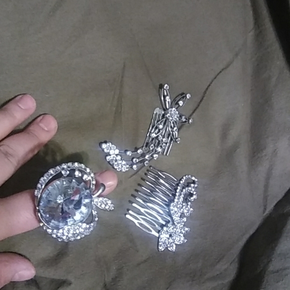 Crystal sparkle ring, hair comb lot new!